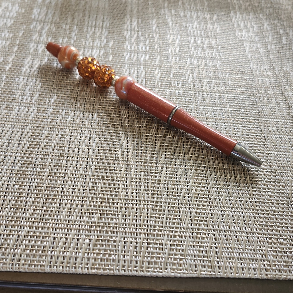 Hand Crafted Orange Beaded Pen